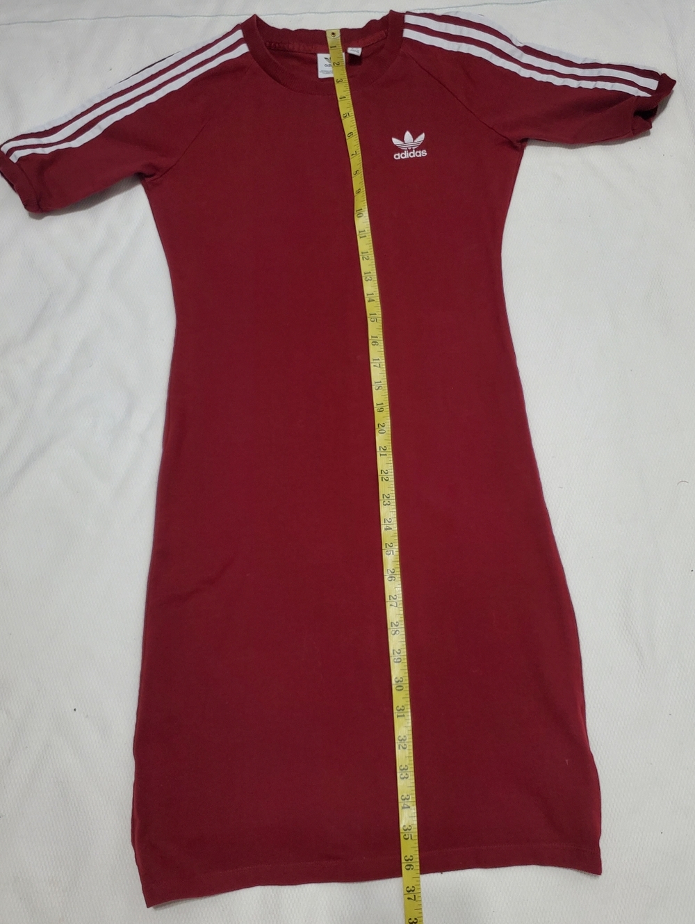 Adidas 3 Stripes Burgundy Collegiate Cotton Jersey Dress Womens Medium - Picture 9 of 10